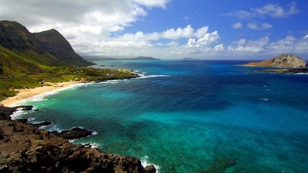 Surrounding Lake - sky, lake, mountains, clouds, ocean, nature