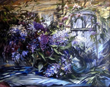 O.Frantsuzova. twilight - flower, purple, painting, o frantsuzova, art