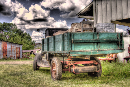 Heavy Load - homestead, farm, truck, work, archaic, antique, farmer, outdated, dumptruck, wagon, old, farmstead