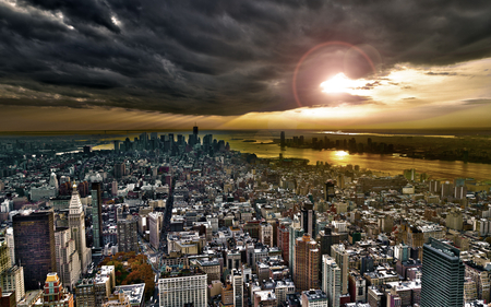 New York - sunset, modern, panorama, city, new york, architecrure