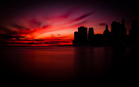 Manhatten Sunset - red, sky, beautiful, fiery, dark, night, hdr, icf