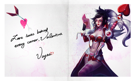 Valentine Vayne - skin, female, valentines, vayne, arrow, league of legend, art, hearts, drawn