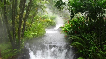 Waterfalls - waterfall, sky, forest, nature