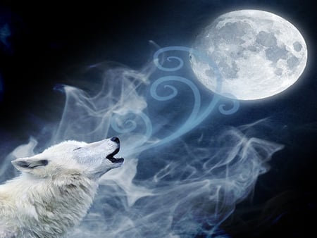 HOWLING WOLF MOON - moon, night, howling, wolf