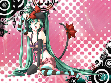 miku version catgirl - catgirl, vocaloid, pink, miku