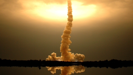 rocket launch - smoke trail, launch, water, light