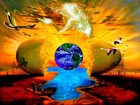 BIRTH - bird, 2012, galaxies, sunshine, birth, space, river, color, egg