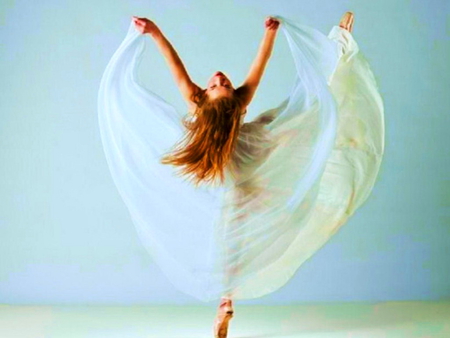 Dance like no one is watching - white dress, blue, woman, freedom, dance, long hair, joy