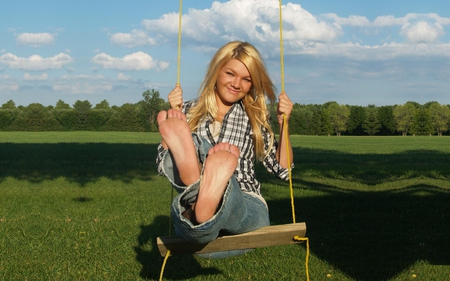 Girl On A Swing - jeans, swing, people, girl, models