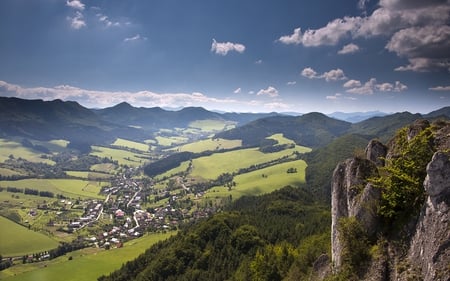 town from above - town, mountains, slovakia, valley