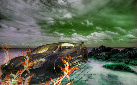 Car Background - photoshop, car, fire, sky