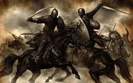 Battle - horses, abstract, templar, swords, battle, artwork, fantasy