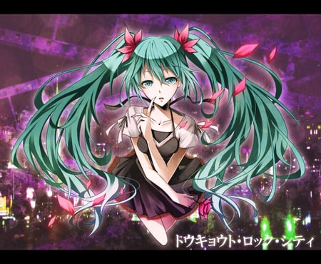 Hatsune Miku - volcaloid, hatsune miku, twin tails, petals, anime, flower