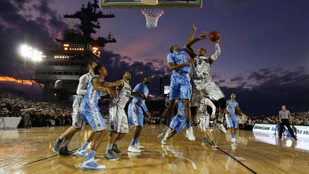 college basketball on a ship - basketball, parquet, carrier, players