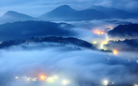 Blue horizon - hill, sunset, nature, sky