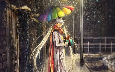 Anime girl - girl, anime, umbrella, rain