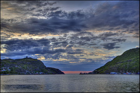 Dawn St Johns Harbor - clouds, dawn, water, boat, st johns, harbor, ocean