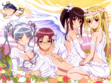 Maria†Holic - maria, girls, white dress, anime, wings, angel