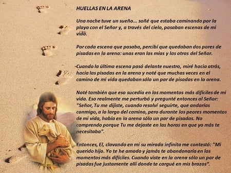 Huellas en la arena - christ, jesus, sand, foorprint, quote, text, christianity, pray