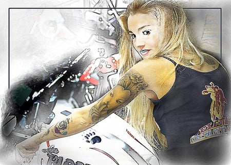 Tattooed Girl - girls, motorcycles, eicma, tattoo