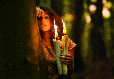 Loveee... the fire :) - candle, woods, girl, photography, fire