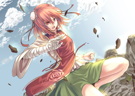 Ibara Kasen - red, sky, touhou, nice, blue, green