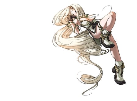 Milla Rage - headband, milla rage, long hair, boots, gloves, white background, blonde hair, short skirt, guilty gear, video games, cute