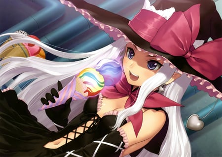 Shining wind - ice cream, girl, hat, white hair, tony taka