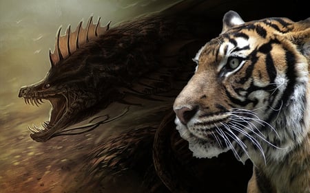 Both are alert of danger - danger, dragon, dream, tiger, fantasy