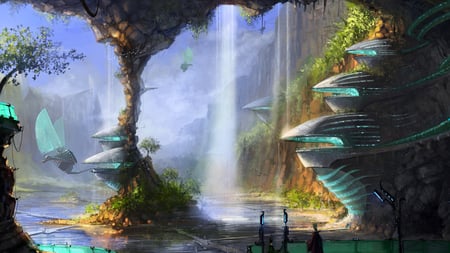 Harmony - future, sky, fantasy, waterfall, harmony, nature