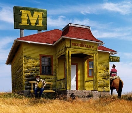 Old McDonald's - abstract, field, horse, sky