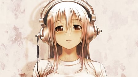 Music for her - music, anime, headphones, girl, blonde, long hair