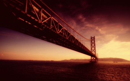 long bridge - destination, red, bridge, sunset