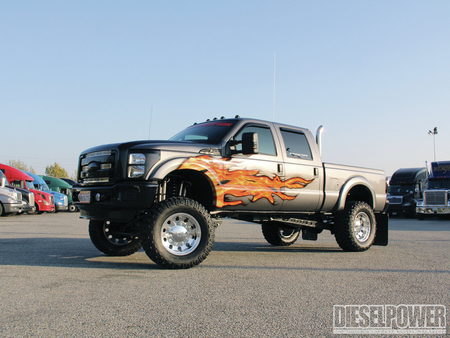 Semitruck Super Duty - silver, ford, flames, stacks, truck