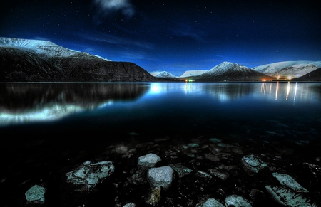 Midnight Calm - reflections, beautiful, night, stars, peaceful, dark, sky