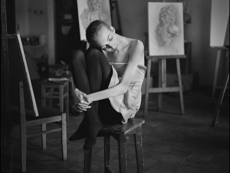 THE PAINTER AND HIS MUSE - beauty, woman, portrait, photography, bw, studio