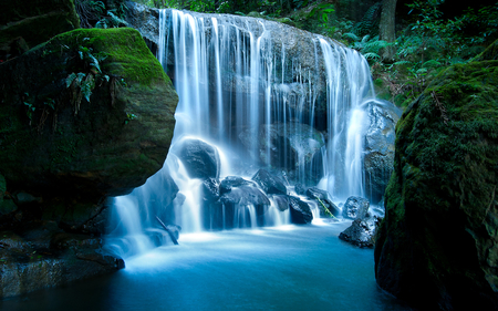 Waterfall - reflections, trees, waterfalls, m, cove, water, beautiful, falls, flows, forests, nature, waterfall, green, landscapes, paradise, emerald