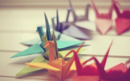 Colorful Origami - swan, colorful, white, purple, yellow, pink, red, blue, green, origami