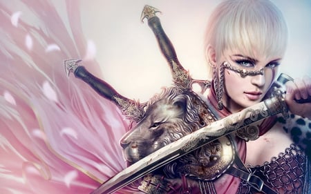 Beautiful Warrior - pretty, dark, angel, weapon, cute