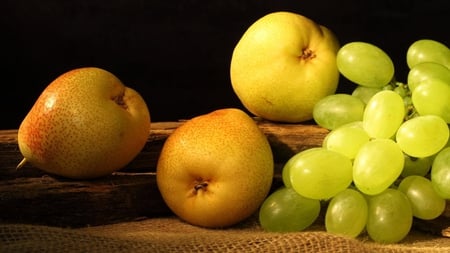 Healthy Habits. - pears, wooden, green, grapes, golden, on