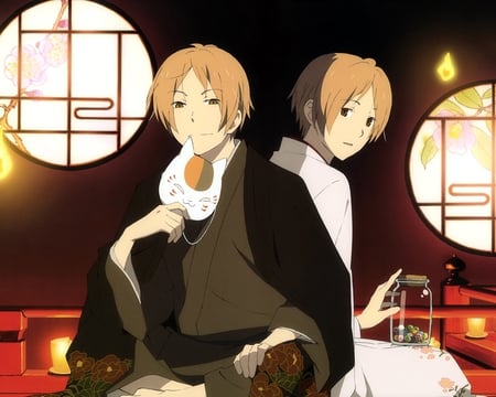 Natsume Yuujinchou - male, anime, natsume, kimono, cat