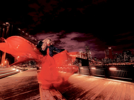 Woman in red Dress - woman, people, dark, red, dress