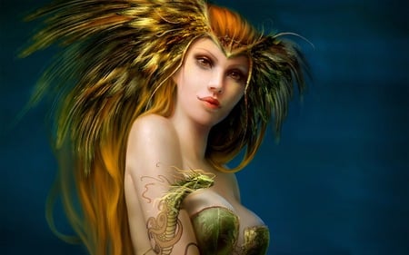 Living Tattoo - tattoo, living tattoo, girl, wild headdress