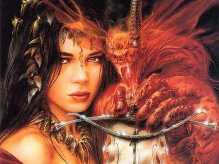 dragon lady - pretty, female, red, dragon, friend