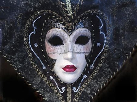 masked heart - face, mardi gras, mask, lips, heart, eyes, gothic, black