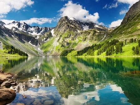 muntain lake - lake, landscape, clouds, muntain