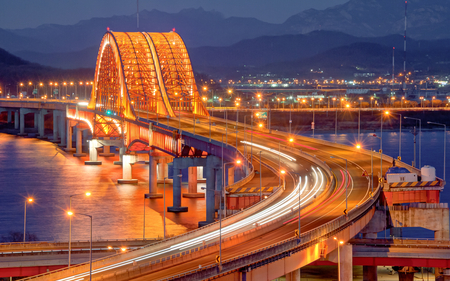 Modern Bridge - modern, light, river, architercture, bridges, night