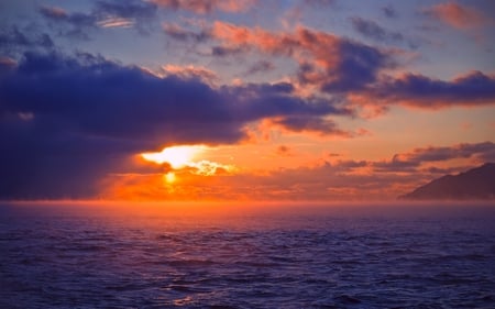 the sun - the water, horizon, the sun, sunset, sea, wave