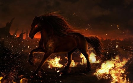 fire horse - 3d, fantasy, horse, fire