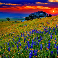 Sunset over mountain slope